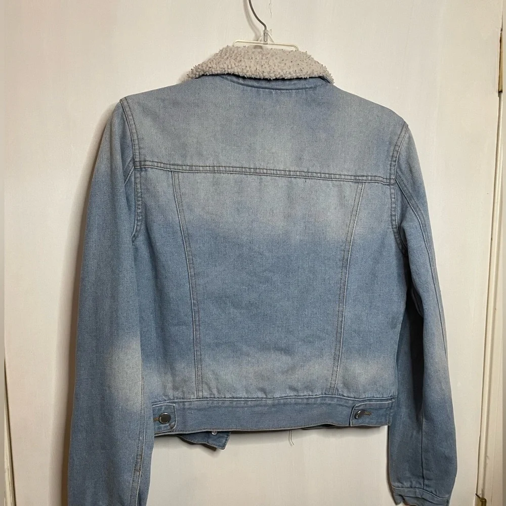 ASHLEY VINTAGE CHARM - Women's Small Denim Jacket Sherpa Collar Plaid - EUC - Picture 5 of 8
